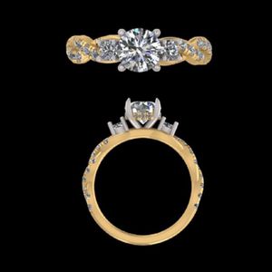 Exquisite Round Cut Diamond Three <b>Stone</b> Engagement <b>Ring</b> with Twisted Pave Band <b>Two</b> Tone Gold Anniversary Bridal <b>Ring</b> for Women - Product Image 3