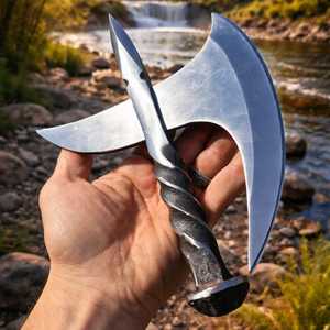 Hand Forged Viking Axe Pizza <b>Cutter</b> Rustic Stainless Steel Kitchen Gift for <b>Men</b> - Product Image 4