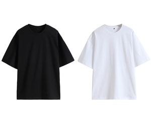 T-shirt à manches courtes pour homme, noir et blanc, 100% coton, poids lourd 180g, col rond, coupe classique, imprimé, style streetwear, jersey - Product Image 1
