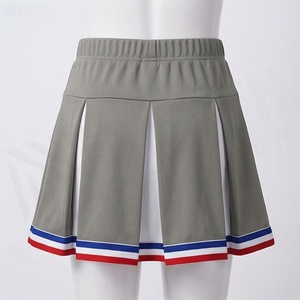 High Waist Pleated <b>Mini</b> <b>Skirt</b> Women Gray Solid Color With <b>Red</b> White Blue Trim Comfortable All Seasons Wear - Product Image 2