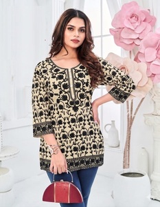 GEORGETTE Kurti Corto para Mujer, con Trabajo Completo de Bordado en la Parte Delantera y Trasera, con Mangas, Estilo Tradicional Indio para Fiestas - Product Image 1
