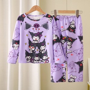 Ensemble de pyjamas pour filles, dessin animé, manches longues, imprimé violet, vêtements de nuit en deux pièces, printemps automne, vêtements de maison pour enfants - Product Image 1