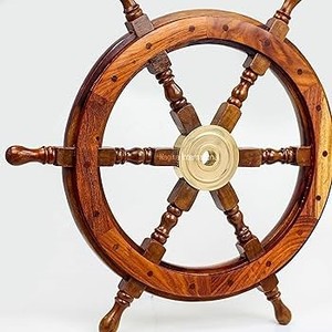 <b>Wooden</b> Ship Wheel Nautical Wall Decor <b>Rustic</b> Maritime Steering Wheel Coastal Beach House Hanging Decoration - Product Image 5
