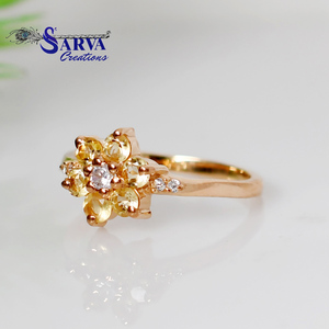 Bague florale en argent sterling 925 plaqué or avec pierre précieuse citrine de luxe et zircon, bijou de fiançailles en cristal jaune, cadeau pour femme - Product Image 1