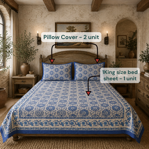 Jaipur Hand Block Printed Plant Floral <b>King</b> <b>Size</b> Flat Bed Set 100% Cotton All Season Eco-Friendly Durable Breathable Home Hotel - Product Image 6