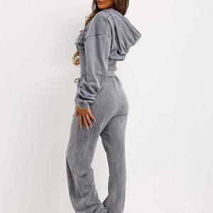 <b>Top</b> Quality Four Way Stretch Lightweight Tracksuit Distressed Boxy <b>Crop</b> <b>Top</b> Hoodie Set <b>Rhinestone</b> Acid Washed 2026 Slim Fit - Product Image 4