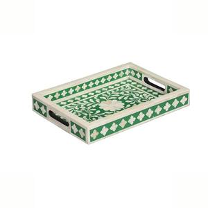 Plateau de service en os incrusté, fabriqué en Inde, pour thé, café, collations, plateau décoratif en bois fait main, disponible à la vente - Product Image 6