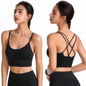 Women's <b>Cross</b> Back Sports Bra Solid Color Ribbed Design Yoga Workout <b>Top</b> - Product Image 1