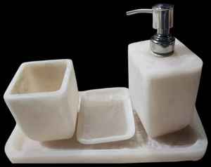 White <b>Marble</b> Resin Bathroom Accessories Set <b>Soap</b> <b>Dispenser</b> Liquid Pump Toothbrush Tumbler <b>Soap</b> Dish Vanity Tray Countertop items - Product Image 1