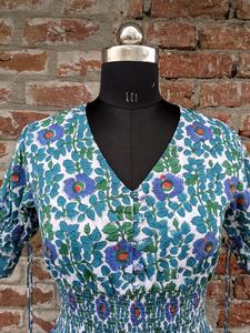 Hand Block Printed <b>Summer</b> <b>Dress</b> Floral Colour Block Tiered Organic Cotton Ethical Sustainable Floral Print Puff <b>Sleeve</b> <b>Dress</b> - Product Image 4