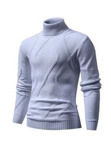 Pull en maille à col roulé pour homme, coupe ajustée, motif géométrique, pull chaud d'hiver, vêtements en maille décontractés à la mode pour homme - Product Image 5