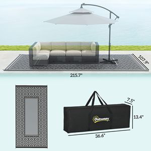 Tappeto da Esterno Reversibile Nero e Grigio con Bordo a Zucca 9FT X 18FT in Paglia Plastica Impermeabile con Borsa per il Trasporto - Product Image 3