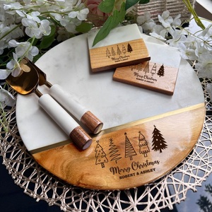 Juego de Tabla de Quesos Premium de Mármol y Madera de Acacia con Cuchillos de Queso de Acero Inoxidable Dorado, Regalo Personalizado para Fiestas - Product Image 2