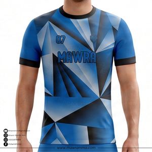 Ensemble de maillots de football pour hommes Mawra, bleu, géométrique, sublimé, respirant, coupe athlétique, manches courtes, uniformes de football pour équipes - Product Image 3