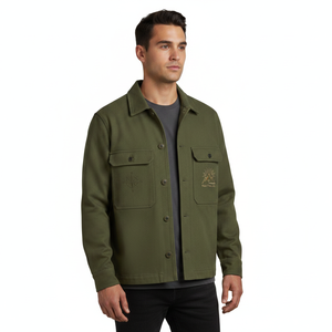 Chemise-veste de travail en toile olive pour homme avec logo brodé et poches poitrine, col rabattu, coupe classique, style automne - Product Image 4