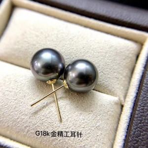 Boucles d'oreilles en argent sterling 925 plaqué or 18 carats avec perle ronde de 12-11 mm, or naturel, fabrication fine et presque parfaite - Product Image 2