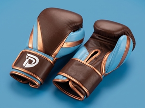 Gants de boxe en cuir Dumela Marron Bleu avec bordure cuivrée 6oz-16oz Équipement d'entraînement - Product Image 1