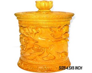 Handcrafted Carved Wooden Eco-Friendly Storage Jar Lid Premium <b>Decorative</b> Container <b>Elephant</b> Carving Design Traditional Handmade - Product Image 1