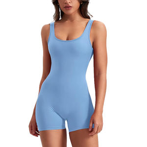 Mono de yoga para mujer, mezcla de nailon y elastano, body de una pieza con espalda abierta, largo completo, acanalado, compresión, ropa de gimnasio - Product Image 1