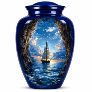 Beautiful Nature Blue Ocean Boat Sticker with Enamel <b>Memorial</b> Cremation Urn for Adults Human Funeral Ashes - Product Image 5