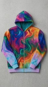 Sudadera con capucha de algodón 100% con efecto tie-dye arcoíris, con cremallera, para invierno, ecológica, ODM, informal, estilo urbano. - Product Image 5