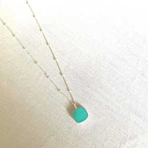 Turquoise Square Pendant Sterling Silver Adjustable <b>Chain</b> Blue Stone Children's Rhodium Plated Handmade Necklace Jewelry - Product Image 4