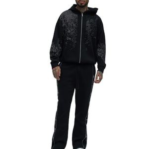 Men's Black Hooded Sweatshirt and Pants <b>Set</b> with <b>Sequin</b> Dot Pattern Streetwear Tracksuit Autumn Knitted Polyester <b>Two</b> <b>Piece</b> - Product Image 1