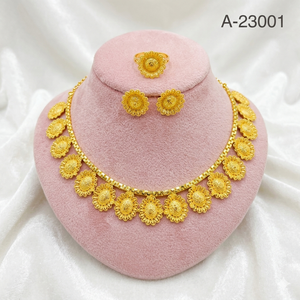 Ensemble collier et boucles d'oreilles tendance en zircon plaqué or floral pour femmes, bijoux pour fiançailles, mariage et soirée - Product Image 1