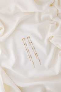 <b>Dangle</b> Long Drop Chain Front Back <b>Earrings</b> With 925 Sterling <b>Silver</b> 14K Gold Plated Miyuki Twist Bugles - Product Image 6