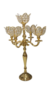 Candelabro de Latón Chapado en Oro con Diseño de Flor de Cristal, Portavelas Decorativo para Decoración de Mesa de Boda o Hogar - Product Image 2