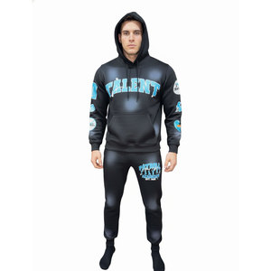 Ensemble de survêtement unisexe personnalisé en molleton épais French Terry, comprenant un sweat à capuche et un pantalon de jogging évasé, avec broderie chenille - Product Image 1