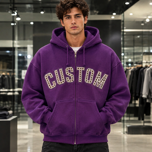 Sudadera con capucha de doble cremallera para hombre, estilo urbano personalizado, algodón grueso, cremallera completa, ropa OEM, fábrica, marca privada, proveedor ODM al por mayor - Product Image 3