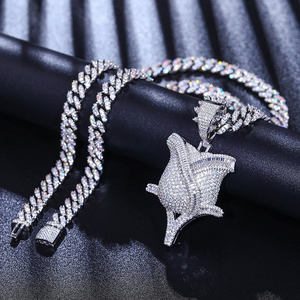 Pendentif rose plaqué rhodium avec incrustation de strass, bijoux de mode style hip-hop pour homme, cadeau - Product Image 3
