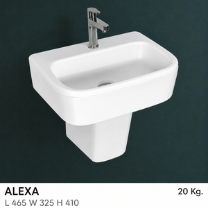 Lavabo Rectangular Moderno Alexa con Certificación NSF, Montado en la Pared, Semi-Pedestal, Grifo Cromado de un Solo Orificio con Manija de Palanca para Baño - Product Image 2