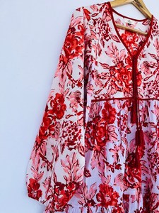 Femmes filles imprimé pur coton Maxi robe indien bloc imprimé décontracté été soirée à la mode en gros longue Midi en vrac - Product Image 2