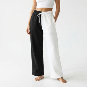 Pantalon de jogging pour femme de haute qualité en molleton de coton, bicolore, à jambes larges, avec cordon de serrage à la taille, coupe ample, style streetwear décontracté et tendance - Product Image 1