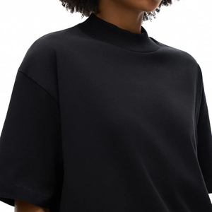 Men's Black Oversized High <b>Collar</b> <b>T</b>-<b>Shirt</b> Short Sleeve Solid Color Knitted Cotton Minimalist Style - Product Image 5
