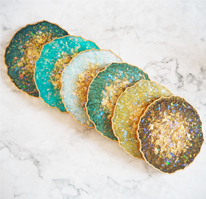 Posavasos de Resina de Alta Calidad, Juego de 4 Piezas, Color Azul, Diseño de Frasco Dorado, Posavasos Cuadrados de Resina, Gran Venta - Product Image 2