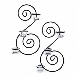 Set Of 2 Black Iron <b>Wall</b> Sconces Circular Metal <b>Wall</b> Mounted Hanging <b>Candle</b> <b>Holders</b> For Home Decor Living Room Wedding Ornament - Product Image 4