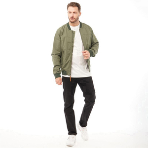 Veste bomber verte pour homme de qualité supérieure, en laine et satin, avec manches longues et poche latérale, service OEM pour le printemps et l'automne - Product Image 3