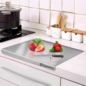 Planche à découper rectangulaire en acier inoxydable, antidérapante, facile à nettoyer, durable, non toxique, pour la cuisine - Product Image 1