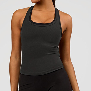 Camiseta sin costuras para mujer, cuello halter, color liso, para entrenamiento, yoga, con relleno, deportiva. - Product Image 1