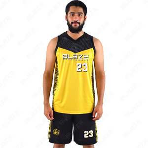 ชุดเสื้อบาสเก็ตบอล Blaze Sportswear แบบ unisex แขนกุด คอวี หมายเลข 23 สีเหลืองดำ พิมพ์ลายแบบ Sublimation ระบายเหงื่อได้ดี ทรงหลวม ด้านหน้า 100% - Product Image 6