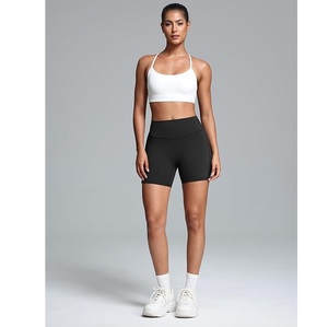 Shorts cyclistes taille haute pour femme, couleur unie, extensibles, respirants, en tricot de spandex et polyester, style sportif - Product Image 1