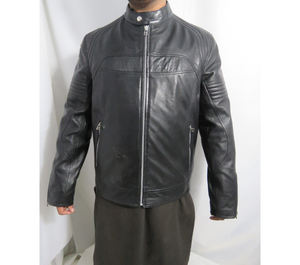 แจ็คเก็ตมอเตอร์ไซค์หนังสีดำทรงสลิมฟิต คอปกพับได้ หนังแกะแท้/หนัง PU กันน้ำ สำหรับฤดูหนาว แบบยูนิเซ็กซ์  สามารถสั่งตัดได้ - Product Image 3