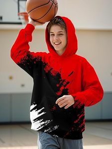 Sweat-shirt à capuche unisexe en coton tricoté, coupe classique, décontracté, automne, avec poche, motif éclaboussures de peinture rouge, noir et blanc, logo frontal, 350g - Product Image 6