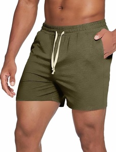 Shorts cargo à cordon de serrage pour homme, vert olive, à carreaux, décontractés, tricotés, respirants, taille mi-haute, poches, séchage rapide, 100% polyester - Product Image 1