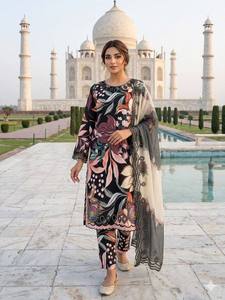 Trendy Round Neck Black Printed Maslin Kurti Set With Micro Inner Plus <b>Size</b> M XXL Indian Women Salwar Kameez Suit - Product Image 1