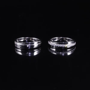 Bague de fiançailles unisexe en or massif 18 carats, pierre naturelle taille brillant rond, sertie à griffes, plaqué rhodium, style original - Product Image 4