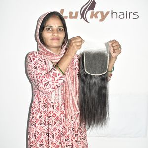 Extensiones de Cabello Humano Indio Virgen Natural Liso Sin Procesar de un Solo Donante con Cierre HD 6*6, Precio de Fábrica al Por Mayor - Product Image 6